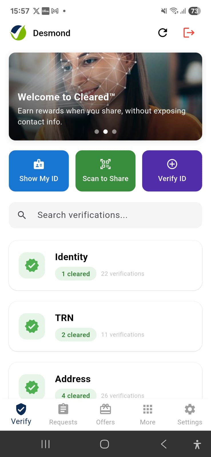 Customer home screen