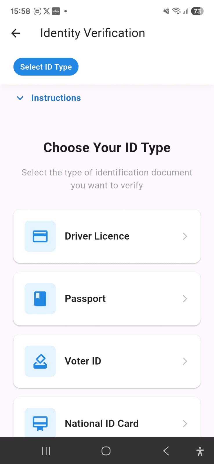 Customer starting identity verification