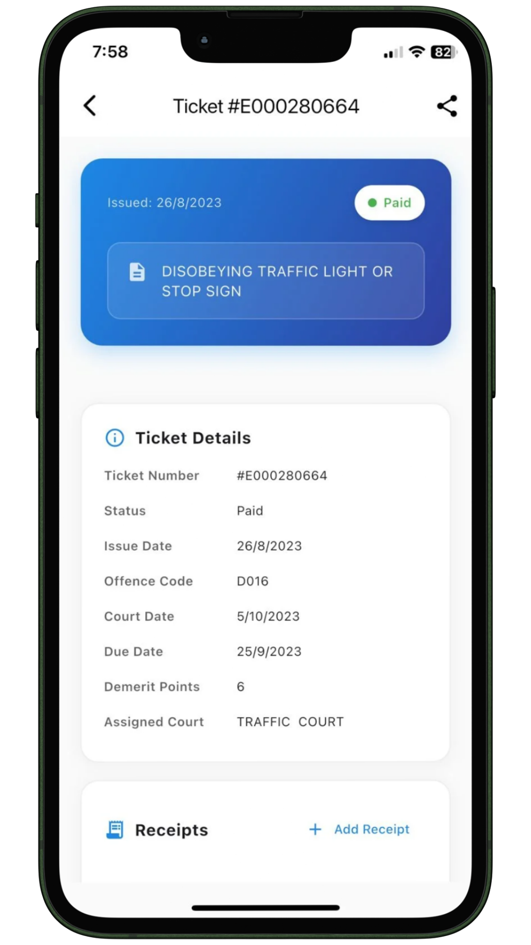 Traffic Ticket Demo Screen 4