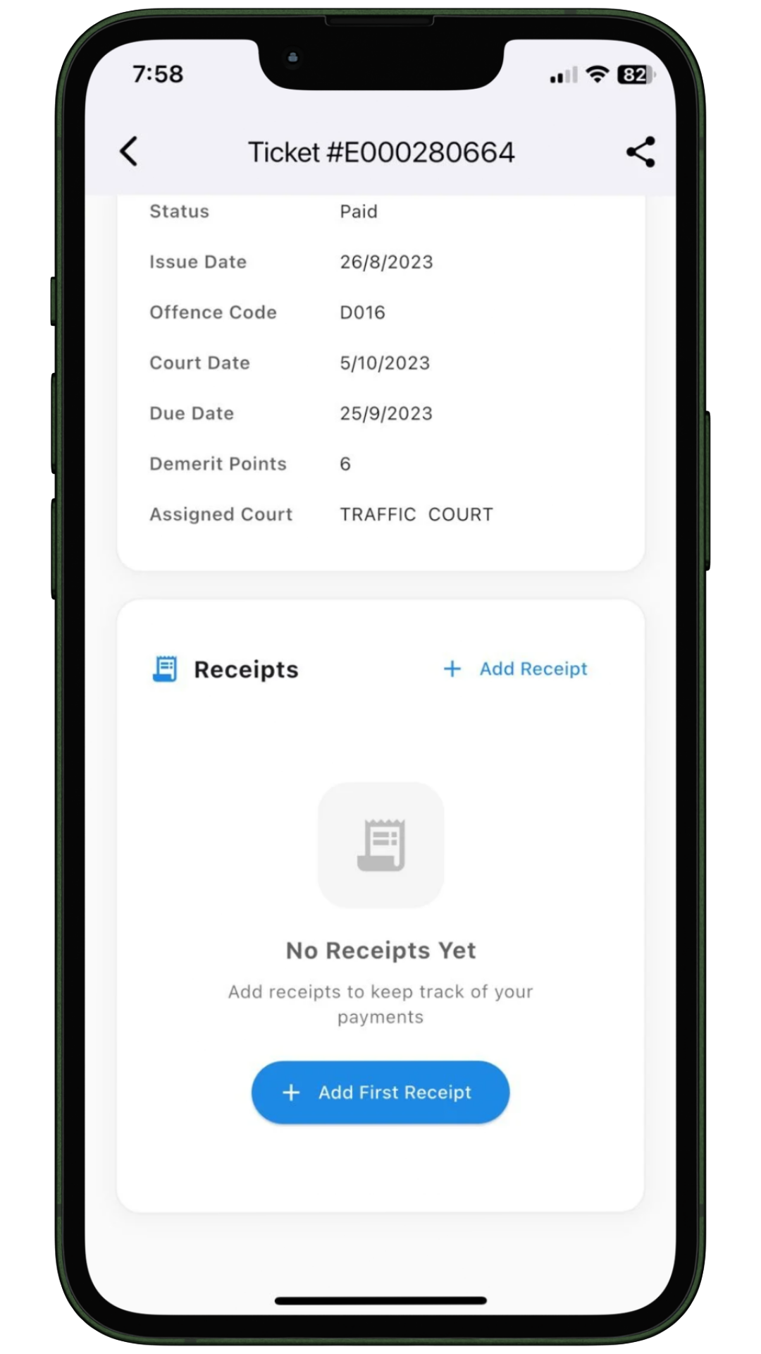 Traffic Ticket Demo Screen 5