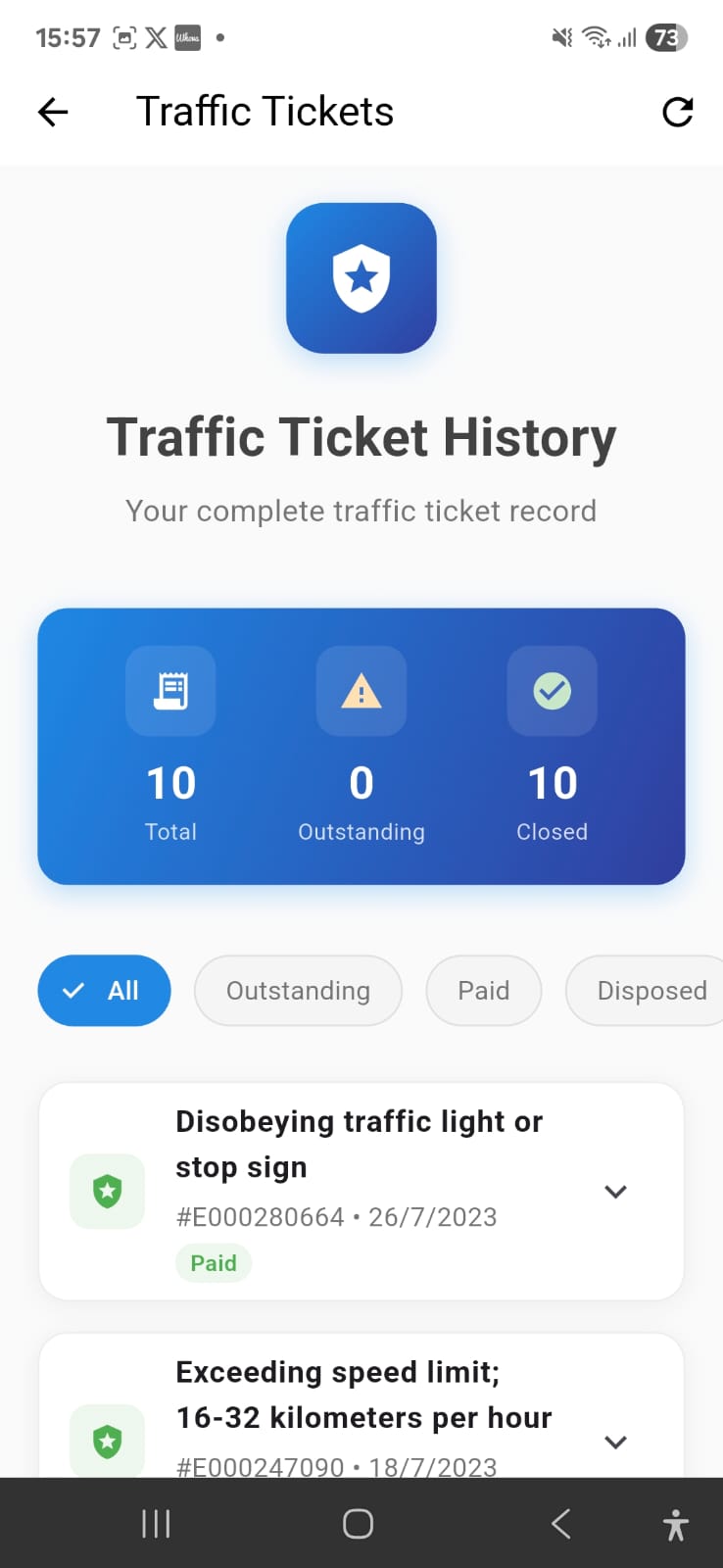 Traffic ticket history